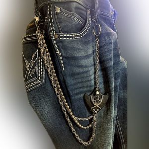 Pants Chain for Men Women - Biker Skull with swords Chain Wallet,Long
